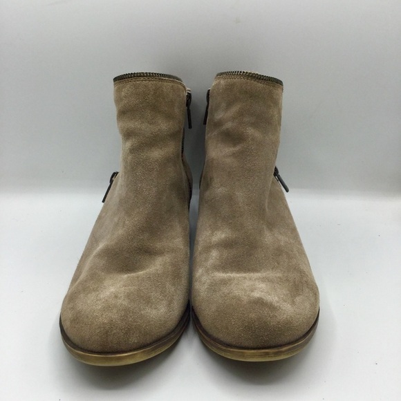 Lucky Brand Boide Taupe Suede Block Low Heel Zipper Ankle Boots Size 10M - Picture 4 of 14